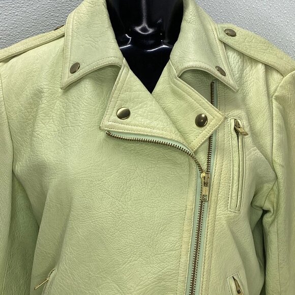 Theory Women’s Lamb Leather Biker Jacket – Lime Green - Picture 10 of 11